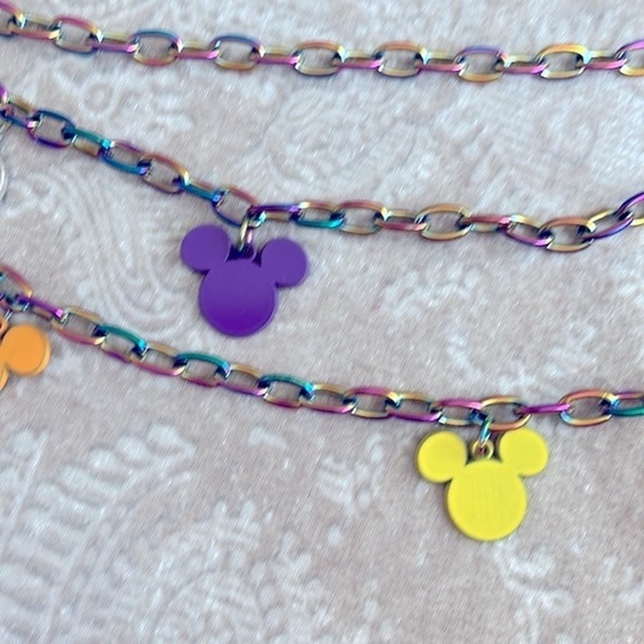 Brand New Disney Buckle-Down Mickey Mouse Colorful Rainbow Charm Chain Belt - Picture 4 of 13